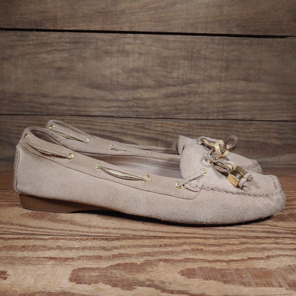 Michael Kors Boat Shoes Tan Leather Moccasin Slip On Loafers MG17F Women's 9